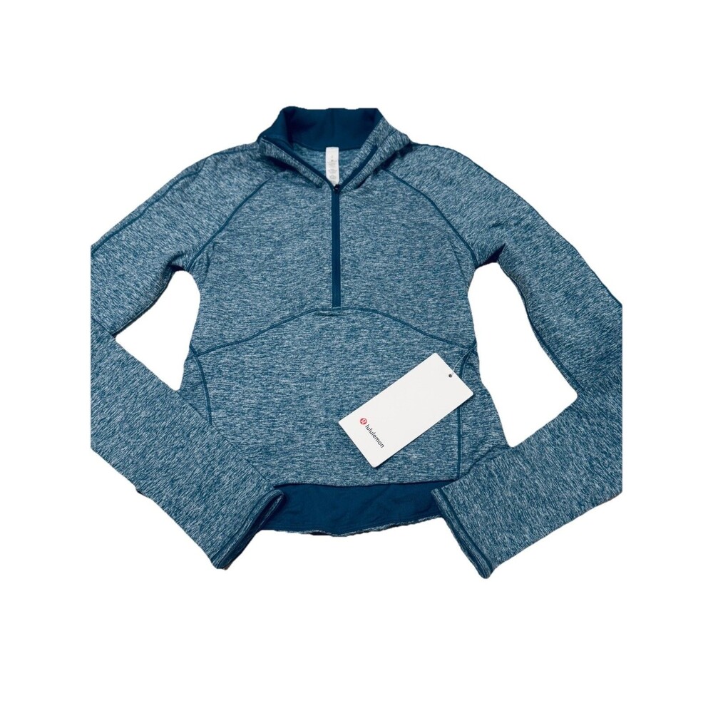 Lululemon Always Alert 1/2 Zip Rulu,Heathered Petrol Blue, Sz 2, NWT